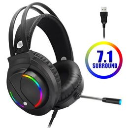 Headphone/Headset Gaming Headset Gamer Headphones 7.1 Surround Sound USB Wired RGB Light Game Earphone With Microphone For PC Laptop Xbox One