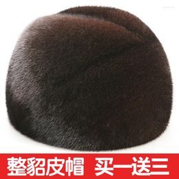Berets Mink Hat Men's Whole Middle-Aged And Elderly Old Man Winter Fur Leather Dad Landlord Cotton-Padded Cap