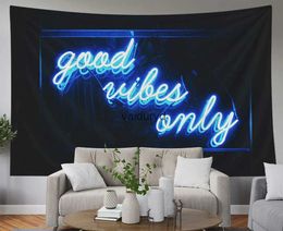 Tapestries Blue Neon Tapestry Good Vibes Only Words in Light for Bedroom Living Room Outdoor Decorative Wall H240514