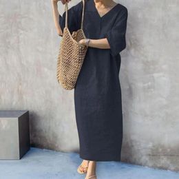 Casual Dresses Dressing Up Anti-pilling Retro Cotton Linen Long Loose Dress Daily Garment