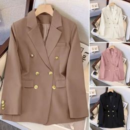 Women Casual Blazer Double Breasted Suit Jacket Korean Version Pure Colour Loose Fashion Suit Jacket Simple Office Ladies Tops 240117