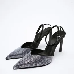 Sandals Mature High Heels Pointed Toe Shoes For Women Rhinestone Shiny Sandalias Femininas Shallow Mouth Stiletto