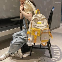 School Bags Badge Buckle Backpack Women Waterproof Color Patchwork Backpacks Teenage Girl Bag Fancy High Capacity Student Book