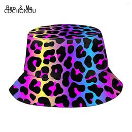 Berets Leopard Neon Animal Print Bucket Hat Sun Beach Packable Fisherman Cap For Women Men Summer Outdoor Hiking