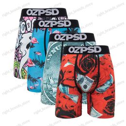 Underpants 4Pcs Sexy Print Men Underwear Boxer Cueca Male Panty Lingerie Men Underpants Panty Boxershorts Sexy S-XXL T240118