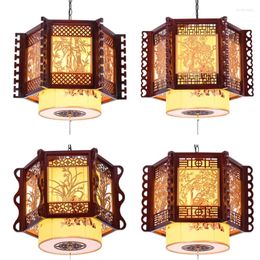 Pendant Lamps Chinese Court Retro PVC Shade Lights Solid Wood Antique El Restaurant Dining Room Living Fixtures