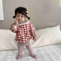 재킷 2023 겨울 새 아기 긴 소매 격자 무늬 코트 면화 유아 패딩 재킷 두꺼운 따뜻한 유아 바람방방 아이의 옷 h240508