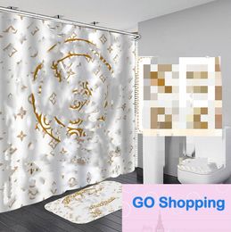 Classic Designer Print Shower Curtain Home Edition Soft Waterproof Shower Curtain Toilet Cover Mat Bath Supplies