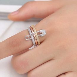 2024 European and American Creative Tri Color Ring Detachable Designer Ring Female Personalized Micro Set AAA Zircon Pin Ring