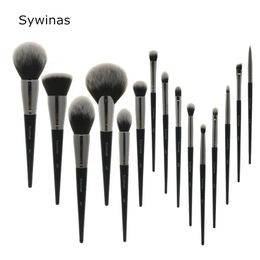 Sywinas Makeup Brush Set Kit 15pcs High Quality Black Natural Synthetic Hair Professional Makeup Brushes Tools 240118