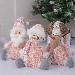 Christmas Toy Supplies New Christmas decoration supplies window decoration ornaments sitting posture retractable pink plush toy old man snowman dollvaiduryb