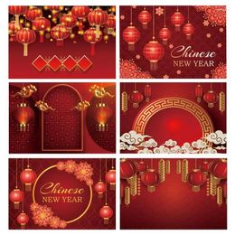 Party Decoration Happy Year Festivals Red Lantern Old Orient Chinese Building Family Pographic Background Indoor Pocall Backdrop