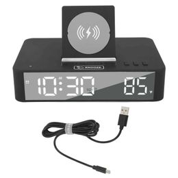 Desk Table Clocks 10W Digital Alarm Clock One Button Lifting LED Mirror Electronic Table Clock With 10W Wireless Charging For Bedroom Office Home YQ240118