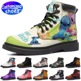 Customized Boots star Christmas Stitch high top leather boots 1921 plush snow ice Custom pattern women men Boots outdoor sneaker black blue big size eur 35-48