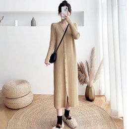 Women's Sweaters Women Long Sweater Dress Autumn Winter Fashion V-Neck Sleeve Single Breasted Knitted Simplicity Casual