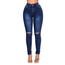 Vintage Women Jeans Slim Fit High Waist Denim Pencil Pants Bootcut Summer Pull-on Skinny Jeans Blu Fashion Holee 240117