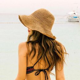 Berets Fashion Sunshade Straw Hat Women Foldable Large Brim Bucket Hats Outdoor Vacation Floppy Panama Summer Beach Sunscreen Caps