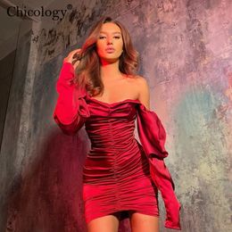 Chicology Off Shoulder Long Sleeve Elegant Lady Mini Dress Autumn Winter Party Club Bodycon Christmas Birthday Sexy Clothes 240117