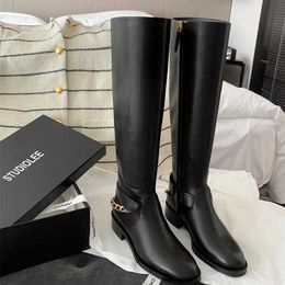 Boots Dress Shoes Chain Thick Bottom Heel Side Zipper Knee Length Mid Length Knight Children Autumn and Winter 221013