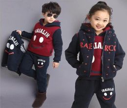 Children plus velvet threepiece suit autumn and winter thickened small middleaged big boy boy girl child kid set 10 years old LJ4068149