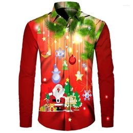 Men's Casual Shirts 2024 Large Size Long Sleeve Christmas Party Lapel 3D Printed Versatile Shirt