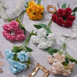 New 6-head rose simulation flower wedding simulation rose photography props artificial flower rose wall silk flower wholesale RLY