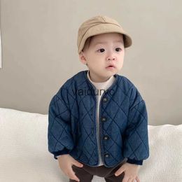 Jackets 2023 Winter New Baby Boy Plus Velvet Thick Denim Coat Solid Infant Girl Long Sleeve Jacket Warm Kids Toddler Clothes H240508
