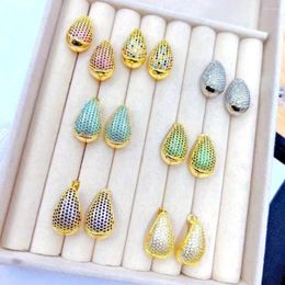 Stud Earrings 8Pairs MultiColor Shiny Water Drop For Women Gold Plated Paved Crystal Fashion Jewellery Party Gifts