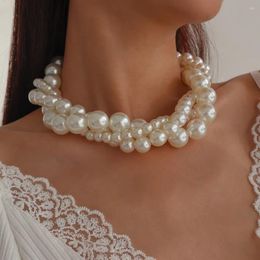 Choker Multilayers Pearl Necklace Statement Big White Imitation Pearls Collares