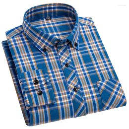 Men's Casual Shirts Mens Blue Plaid Shirt Long Sleeve Comfortable Business Young Fashion Slim Fit Pure Cotton Large Size 5XL 6XL 7XL