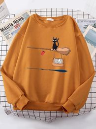 Capris Cute Cat Not In Service Print Hoodies Women Casual Crewneck Sportswear Fleece Warm Fleece Sweatshirt Loose Hoody Autumn Clothes