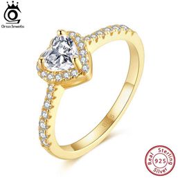 Band Rings ORSA JEWELS 14K Gold Plated Brilliant Heart Rings 925 SterlSilver Dainty StackFinger Band for Women Jewelry Gift SR326 J240118