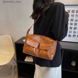 Shopping Bags Vintage Simple Solid Colour PU Leather Shoulder Bag for Women OL Daily Business Briefcase Commuter Messenger Bag Luxury Designer Q240118