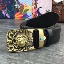 Belts Buddha Brass Belt Buckle Leather Men Ceinture Jeans Cowboy Man Genuine Riem Male Cinturon Waist MBT0073291F