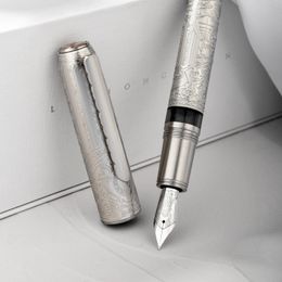 Hongdian 100 EF/F/M/Long Knife Nib Piston Fountain Pen Beautiful Metal Engraving Large Writing Gift Pen 240117