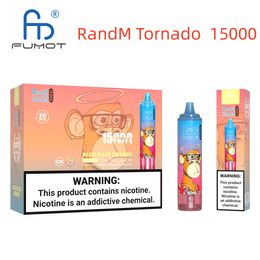 Original RandM Tornado 15000 Puffs oil & power indicator Fumot facotry Disposable Vape Large Capacity Multi Colour Device 41 colors25ml pod Vapour Eu market