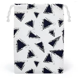 Shopping Bags Trendy Geometric Printing Pocket Storage Bag Drawstring Canvas Card Customizable Patterns