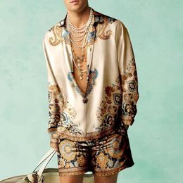 2PCS Suits Men Fashion ShirtsShorts Two Piece Sets Hawaii Shirts Luxury European Shirt Beach Vocation Outfits Streetwear 240117