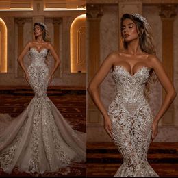 Luxury Strapless Mermaid Wedding Dresses Rhinestone Sequins Bridal Gowns See Through Sleeveless Bride Sweep Train Dresses Custom Made