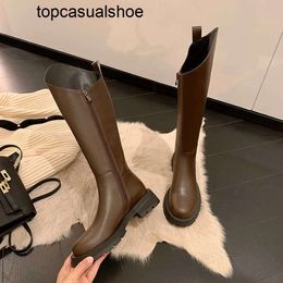 Bottegaa Vendetta Falazoe Leather BVs Boots Riding Genuine Women's Round Toe Zip Luxury Brand Knee High Tall