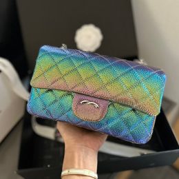 Colourful Flap Women Designer Bag 20CM Diamond Lattice Leather Luxury Handbag Shopping Clutch Mini Coin Purse Crossbody Wallet Silver Hardware Card Holder Pochette