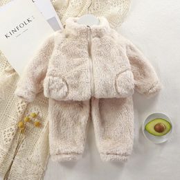 Baby Boy Girl Clothing Sets Autumn Fleece Sweatshirt Trousers Toddler Kids Pyjamas Warm Tops Pant Baby Boy Outwear 240117