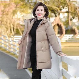 Women's Trench Coats Mom Down Cotton-padded Jacket Winter Thick Warm Parker Coat Elegant Mid-Length Loose Hooded Cotton Overcoat