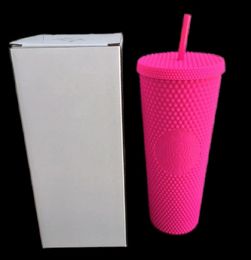 2021 Studded Cup Tumblers 710ml Matte Barbie Pink Plastic Mugs with Straw Factory Supply30781640269