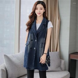 Women's Vests 2024 Women Denim Jeans Vest Spring Autumn Korean Long Coat Female Casual Sleeveless Waistcoat Jacket Tops