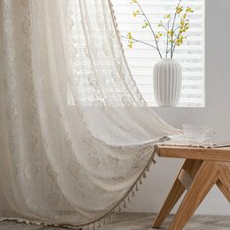 Curtain Boho Curtains With Tassels Semi Sheer Window For Living Room Knitting Crochet Country Bedroom