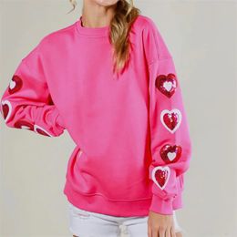 Valentine's Day Sweatshirt Women's Sparkling Heart Round Neck Long sleeved Hoodie Extra Large Top 240118