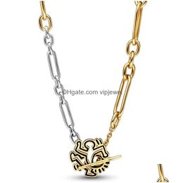 Bracelet Necklace Sets Real Shine Black Enamel Line Art People Long Link Chain 925 Sterling Sier For Europe Bead Charm Diy Jewellery Dhfnw