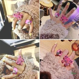 Cluster Rings Dropship Y2K Jewelry Candy Color Crystal Bow For Women Fashion Harajuku Korean Charm 90s Aesthetic Party Accessories