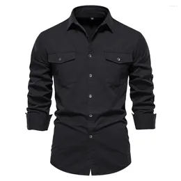 Men's Casual Shirts Spring Autumn Military Style Cotton Pocket Shirt For Men Solid Color Slim Long Sleeve Clothing